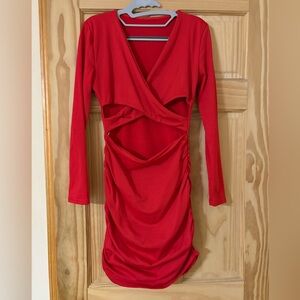 SHEIN NWOT fleece lined Red Long Sleeve Wrap Dress